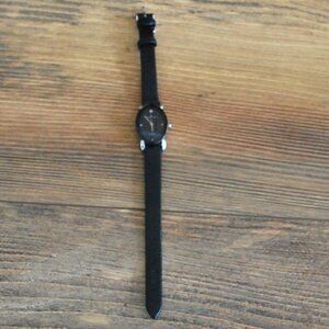 Anne Klein Women's Diamond Silver Tone Oval Leather Band Black Watch